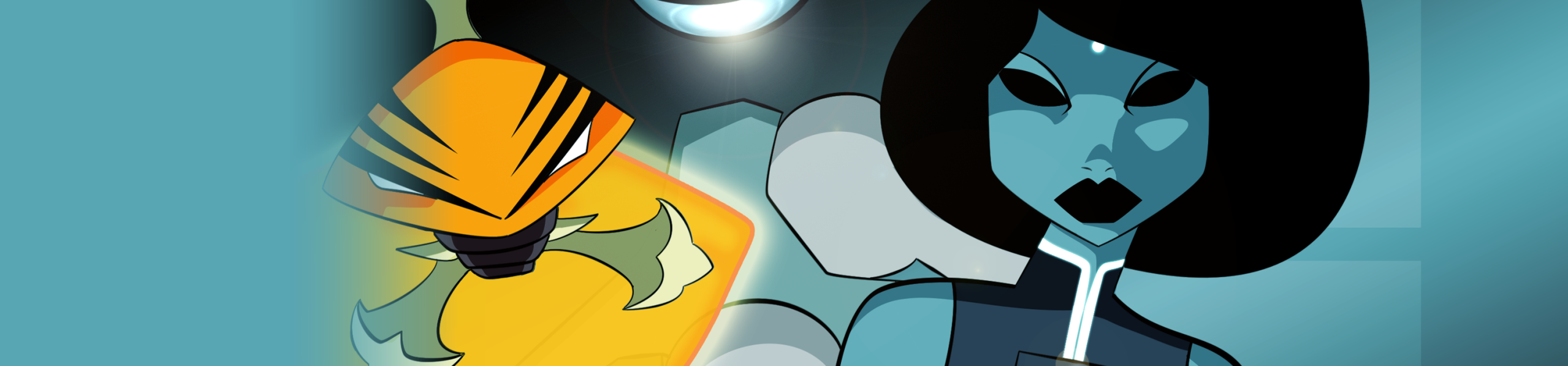 The blue-skinned alien L'ysette with her alien and mechanoid fight companions in the Immortal Due.